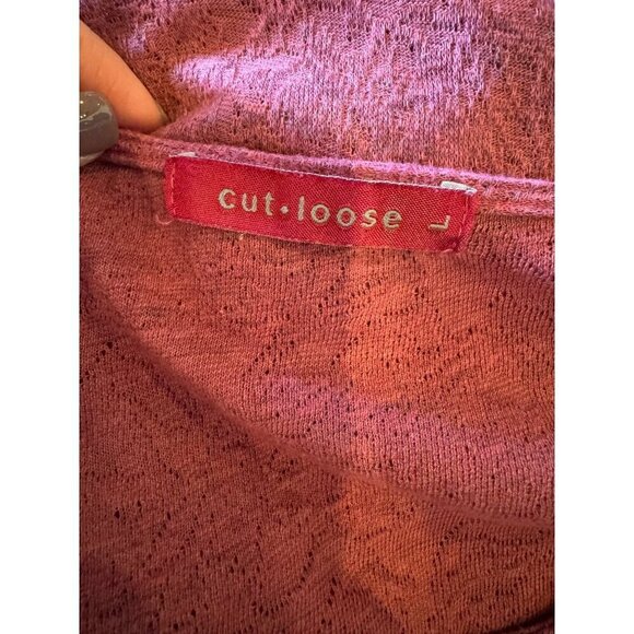 Cut Loose Dress‎ Women Large Pink Mauve Lace Like Pattern Long Sleeve Mini Boho - Picture 7 of 9